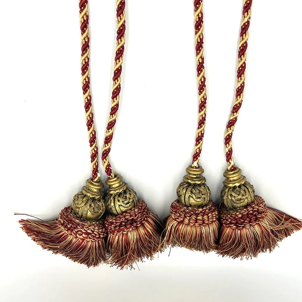 Vintage Heavy Tassel Curtain Tie Backs Old World Victorian Drapery Pair Gold